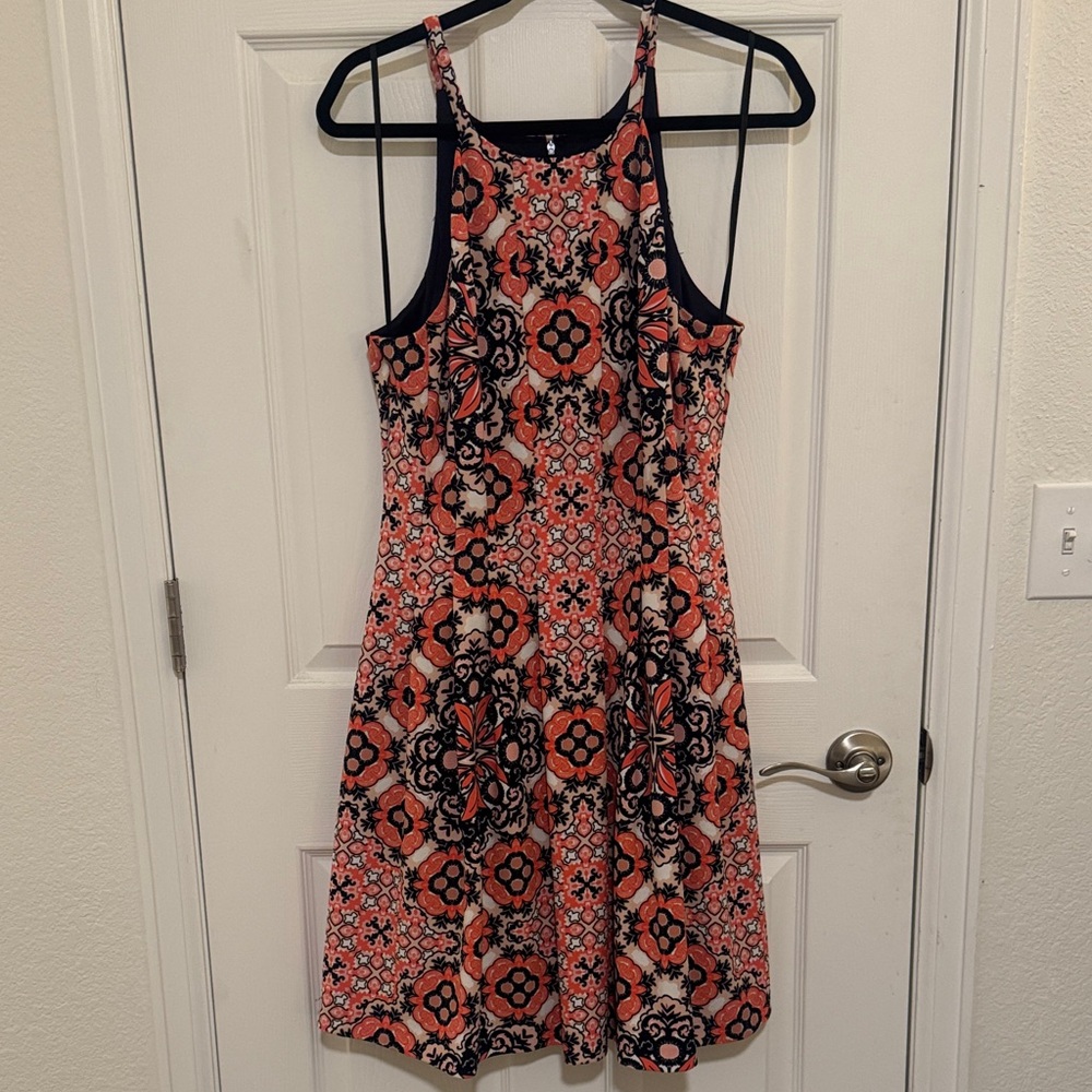 Vince Camuto Coral and Navy Patterned  Dress